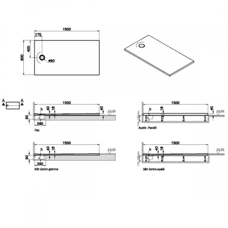 Cadita de dus slim 150x80 rectangulara st alb | 65230001000 [1]
