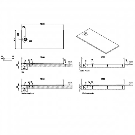 Cadita de dus slim 180x80 rectangulara texturata antracit | 65260001868 [1]