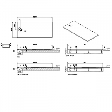 Cadita de dus slim 180x80 rectangulara st alb | 65260001000 [1]