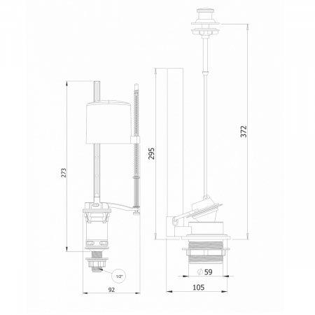 Mecanism / valva golire rezervor WC, alimentare pe jos cu racord plastic 1/2, actionare prin tragere, set complet | 3003 -1/2 [1]
