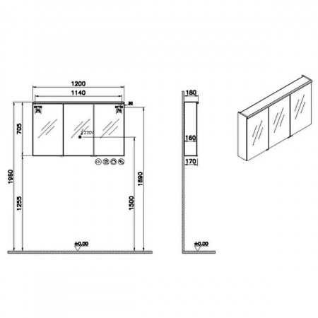 Edge mirror cabinet 120 cm, negru oak | 67205 [1]