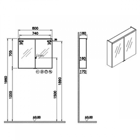Edge mirror cabinet 80cm, negru oak | 67203 [1]