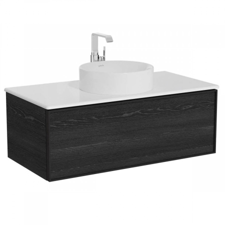 Mobilier de baie - Edge Unitate de baza lavoar baie 100cm, cu 1 drawer, cu lavoar tip bol blat ceramica baie, negru oak | 67197