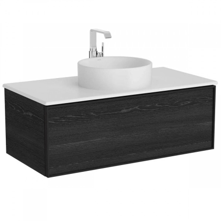 Mobilier de baie - Edge Unitate de baza lavoar baie 100cm, cu 1 drawer, cu lavoar tip bol blat ceramica baie, negru oak, cu alb mat counter | 67352