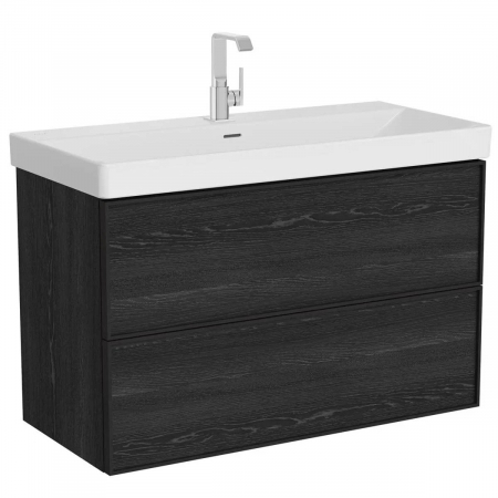 Mobilier de baie - Edge Unitate de baza lavoar baie 100cm, cu 2 drawers, cu standard lavoar / chiuveta baie negru oak | 67190