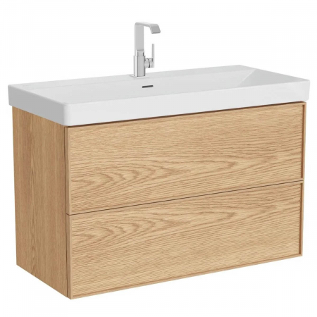 Mobilier de baie - Edge Unitate de baza lavoar baie 100cm, cu 2 drawers, cu standard lavoar / chiuveta baie light oak | 67133
