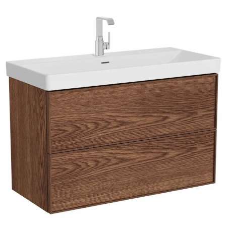 Mobilier de baie - Edge Unitate de baza lavoar baie 100cm, cu 2 drawers, cu standard lavoar / chiuveta baie walnut | 67152