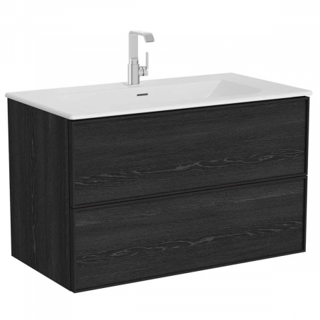 Mobilier de baie - Edge Unitate de baza lavoar baie 100cm, cu 2 drawers, cu Lavoar / chiuveta baie tip vanity, negru oak | 67194