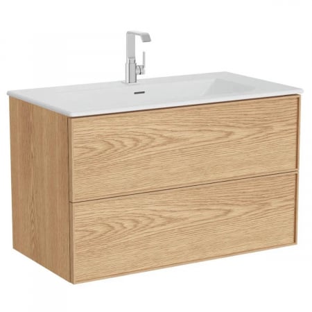 Mobilier de baie - Edge Unitate de baza lavoar baie 100cm, cu 2 drawers, cu Lavoar / chiuveta baie tip vanity, light oak | 67137