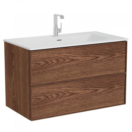 Mobilier de baie - Edge Unitate de baza lavoar baie 100cm, cu 2 drawers, cu Lavoar / chiuveta baie tip vanity, walnut | 67156