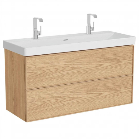 Mobilier de baie - Edge Unitate de baza lavoar baie 120 cm, cu 2 drawers, cu standard lavoar / chiuveta baie light oak | 67134