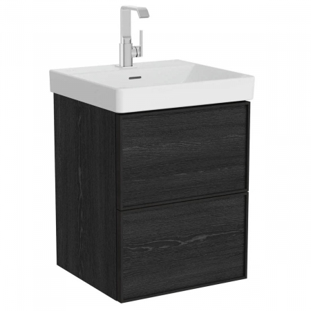 Mobilier de baie - Edge Unitate de baza lavoar baie 50cm cu 2 drawers, cu standard lavoar / chiuveta baie negru oak | 67187