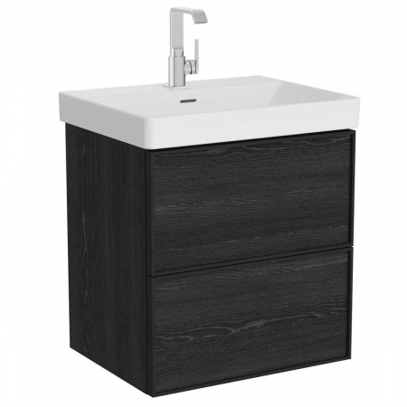 Mobilier de baie - Edge Unitate de baza lavoar baie 60cm cu 2 drawers, cu standard lavoar / chiuveta baie negru oak | 67188