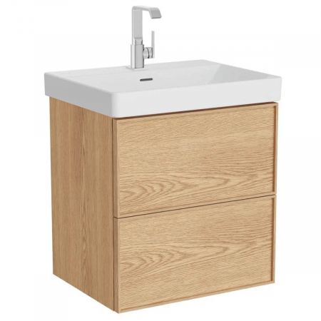Mobilier de baie - Edge Unitate de baza lavoar baie 60cm cu 2 drawers, cu standard lavoar / chiuveta baie light oak | 67131