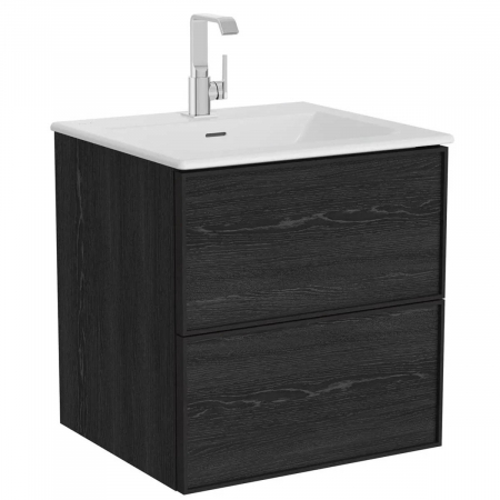 Mobilier de baie - Edge Unitate de baza lavoar baie 60cm cu 2 drawers, cu Lavoar / chiuveta baie tip vanity, negru oak | 67192