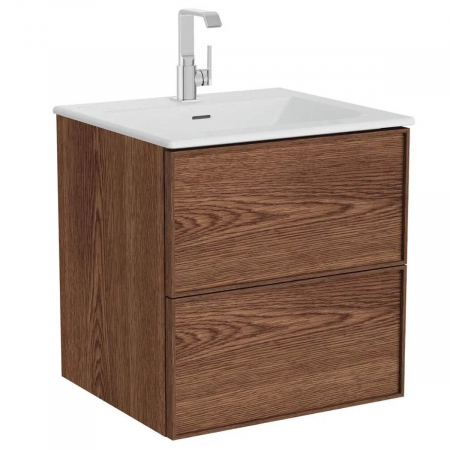 Mobilier de baie - Edge Unitate de baza lavoar baie 60cm cu 2 drawers, cu Lavoar / chiuveta baie tip vanity, walnut | 67154