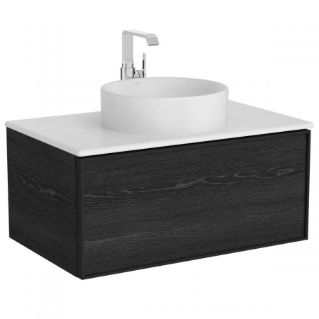 Mobilier de baie - Edge Unitate de baza lavoar baie 80cm, cu 1 drawer, cu lavoar tip bol blat ceramica baie, negru oak, cu alb mat counter | 67351