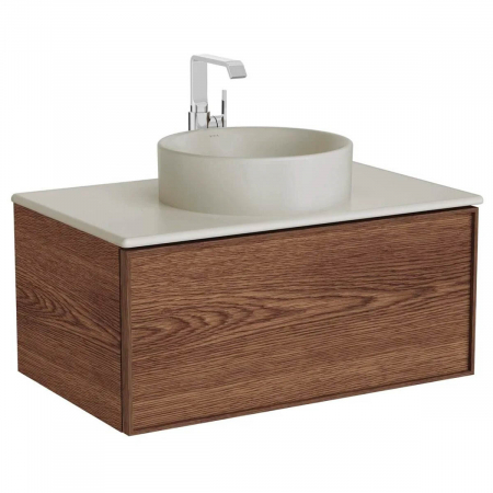 Mobilier de baie - Edge Unitate de baza lavoar baie 80cm, cu 1 drawer, cu lavoar tip bol blat ceramica baie, walnut, cu taupe mat counter | 67347