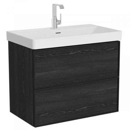 Mobilier de baie - Edge Unitate de baza lavoar baie 80cm, cu 2 drawers, cu standard lavoar / chiuveta baie negru oak | 67189