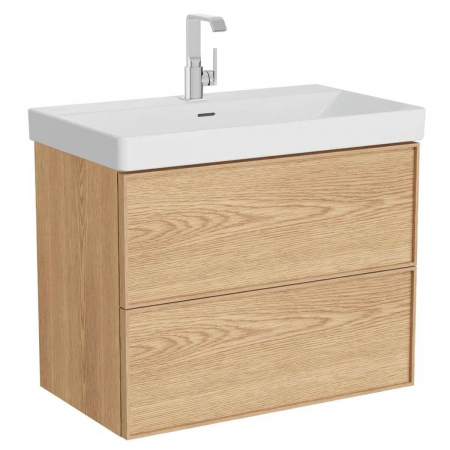 Mobilier de baie - Edge Unitate de baza lavoar baie 80cm, cu 2 drawers, cu standard lavoar / chiuveta baie light oak | 67132