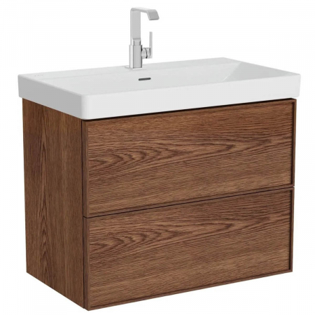 Mobilier de baie - Edge Unitate de baza lavoar baie 80cm, cu 2 drawers, cu standard lavoar / chiuveta baie walnut | 67151