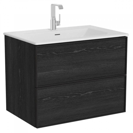 Mobilier de baie - Edge Unitate de baza lavoar baie 80cm, cu 2 drawers, cu Lavoar / chiuveta baie tip vanity, negru oak | 67193
