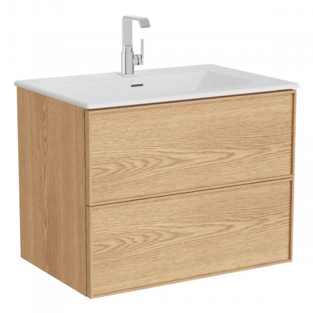 Mobilier de baie - Edge Unitate de baza lavoar baie 80cm, cu 2 drawers, cu Lavoar / chiuveta baie tip vanity, light oak | 67136