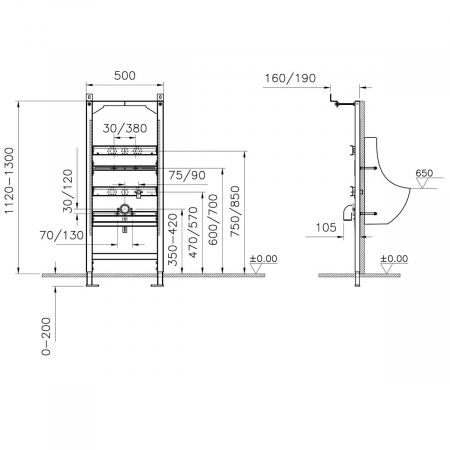 Cadru incastrat fixare / montaj pisoar suspendat h 112cm | 880-3800 [1]