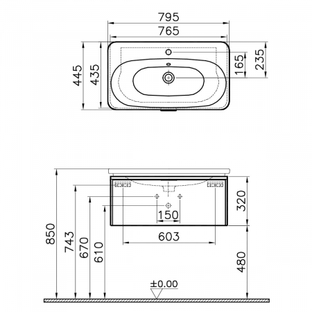 Unitate de baza lavoar baie 80cm, cu 1 drawer, waved natural wood | 56138 [1]