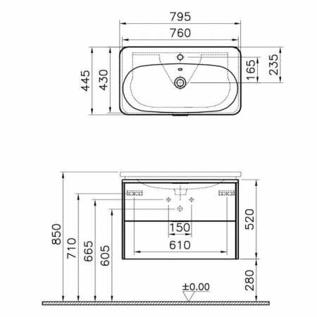 Unitate de baza lavoar baie 80cm, cu 2 drawers, waved natural wood | 56147 [1]
