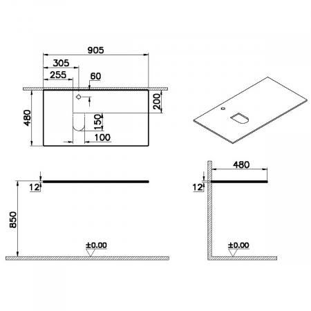 counter, cu orificiu robinet, cu stanga syphon hole, 90cm, neolith | 65715 [1]