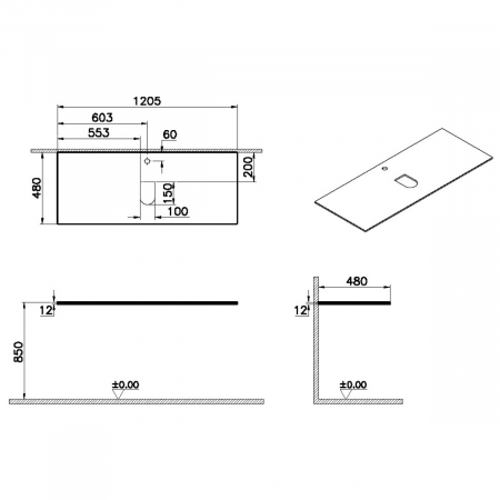 counter, cu orificiu robinet, cu middle syphon hole 120 cm, neolith | 65739 [1]