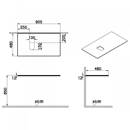 counter, fara orificiu robinet, cu stanga syphon hole, 90cm, neolith | 65712 [1]