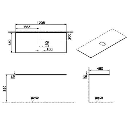 counter, fara orificiu robinet, cu middle syphon hole 120 cm, neolith | 65736 [1]