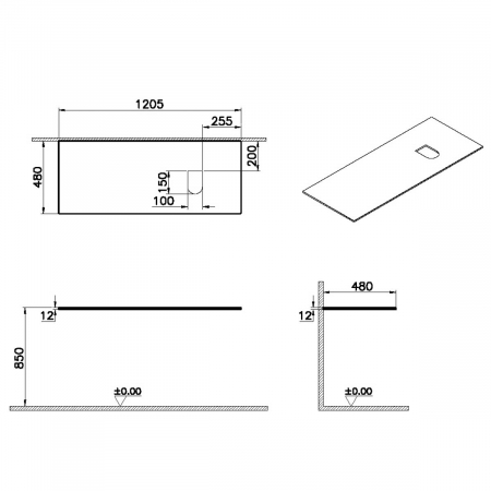counter, fara orificiu robinet, cu dreapta syphon hole 120 cm, neolith | 65730 [1]