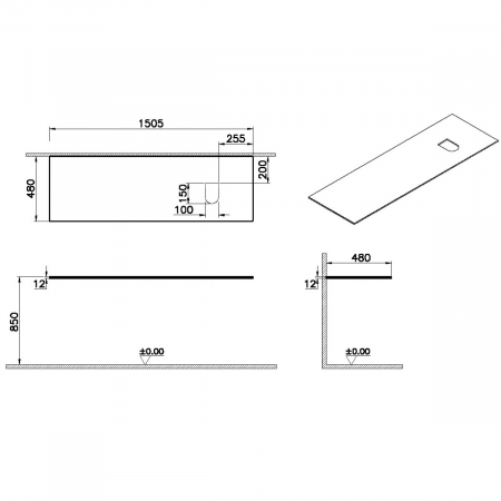 counter, fara orificiu robinet, cu dreapta syphon hole, 150cm, neolith | 65747 [1]