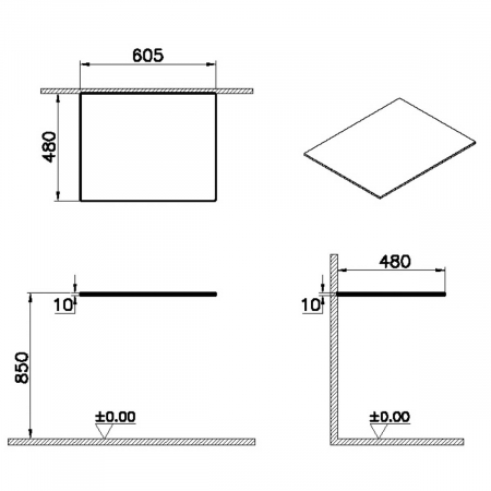 glass counter, fara hole 60cm alb | 65757 [1]