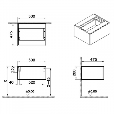 scurt side unit cu drawer 60cm flat oak | 65700 [1]