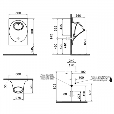 Pisoar cu unitate de spalare electronica integrata, cu baterii, alb | 4517B003-5300 [1]