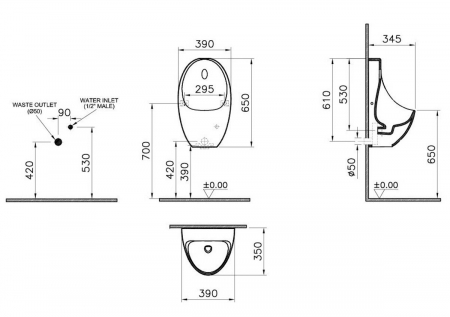 Pisoar touchfree cu sistem de spalare electronic cu senzor infrarosu, cu baterii | 5999B003-5555 [1]