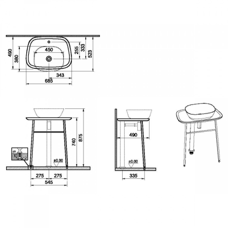 freestanding Unitate de baza lavoar baie, 70cm, inalt, alb | 64054 [1]