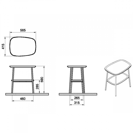 mic table, 55cm, cu alb, dark oak | 64064 [1]