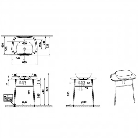 Unitate de baza lavoar baie, 70cm, suspendat, inalt, negru mat | 62567 [1]
