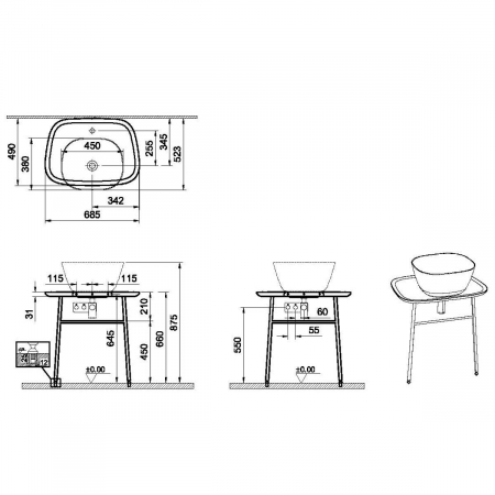 Unitate de baza lavoar baie, 70cm, suspendat, low, alb | 62560 [1]