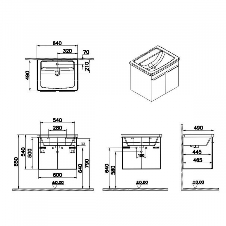 Quadrum Unitate de baza lavoar baie, 65cm, cu usi, alb inalt gloss | 62539 [1]