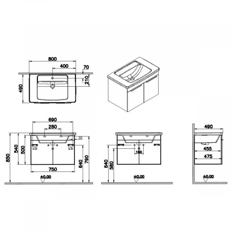 Quadrum Unitate de baza lavoar baie 80cm, cu usi, auriuen oak | 62543 [1]