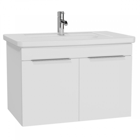 Mobilier de baie - Quadrum Unitate de baza lavoar baie 80cm, cu usi, alb inalt gloss | 62542