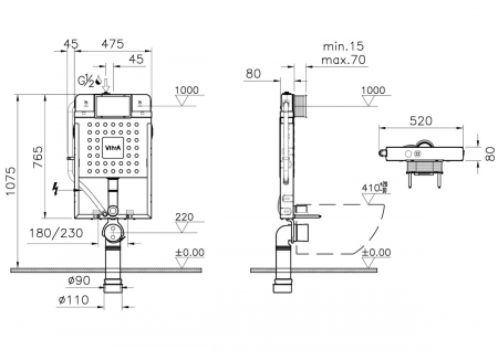 Rezervor WC incastrat montaj standard 3/6 lt fara console metalice 8cm | 768-1800-01 [1]