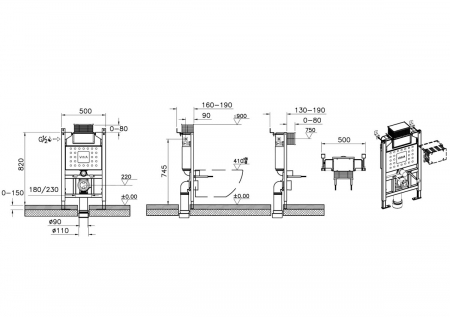 Rezervor WC incastrat pentru vas WC suspendat, perete din gips carton, 82cm, 3/6l | 761-5805-01 [1]