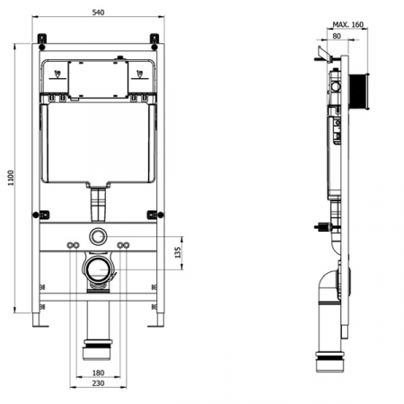 Rezervor WC incastrat tip perete din gips-carton, clapeta de actionare crom inclus | 8000-C [1]
